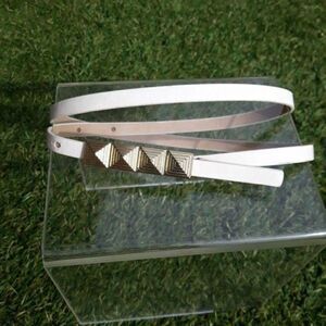 Vintage Cincher Belt Thin 1/4 Inch White Gold‎ Metal 3D Accent Size 8